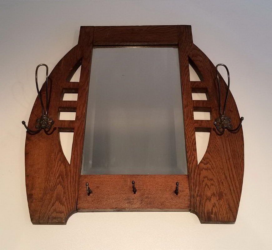 Art & Crafts Interesting Oak and Brass Mirror