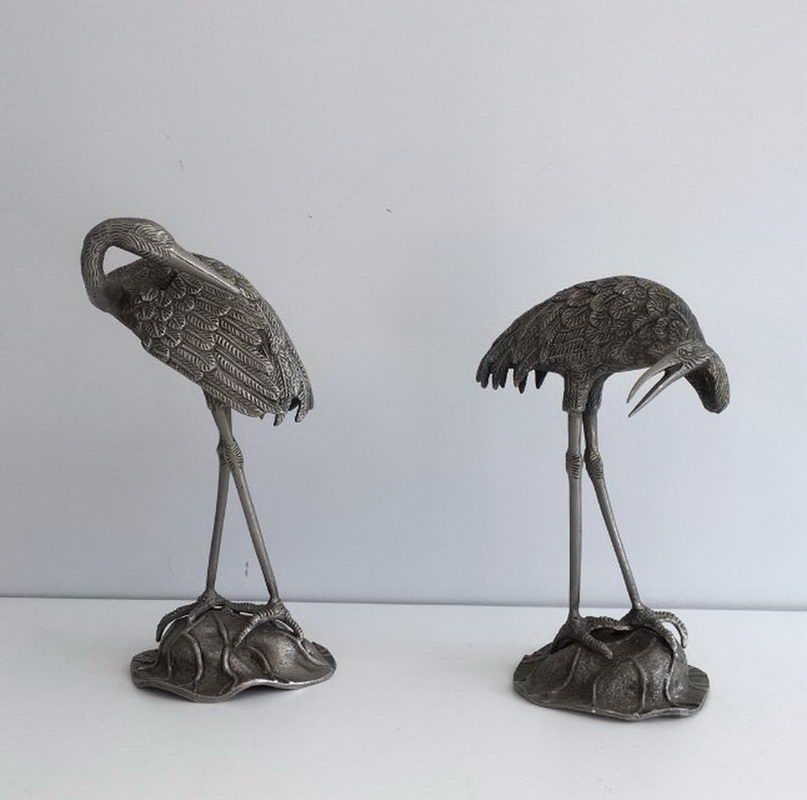 Pair of Silvered Herons. Attributed to Maison Bagués. Circa 1940