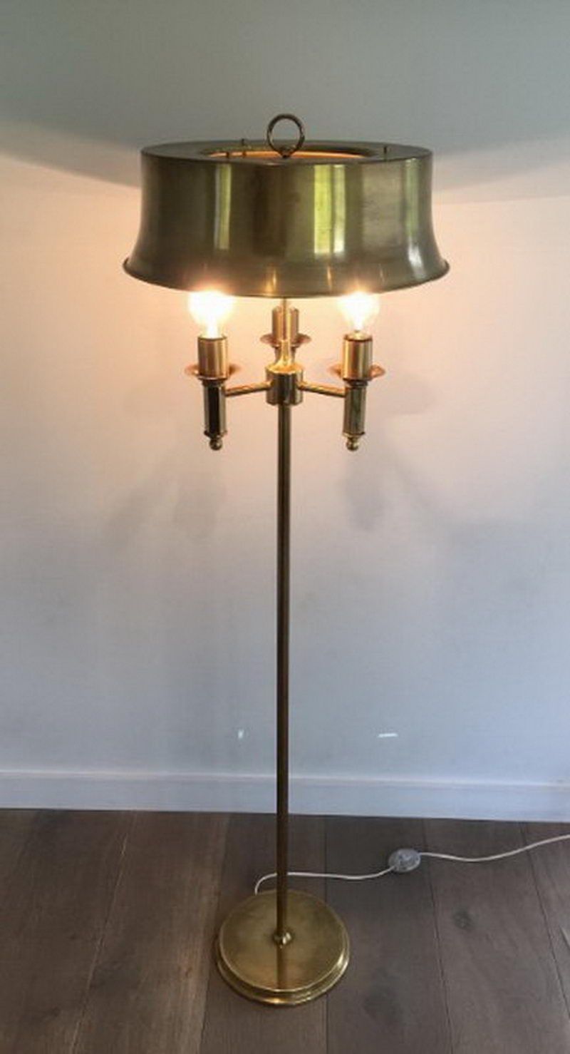 Lampe de Parquet en Laiton à Abat-Jour en Laiton. Attribué à Maison Charles