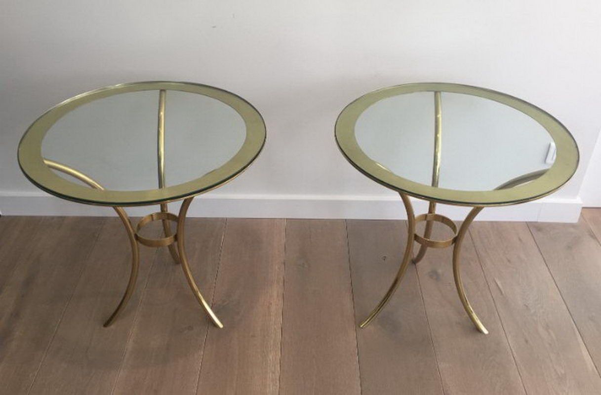 Pair of Round Gild Brass Side Tables