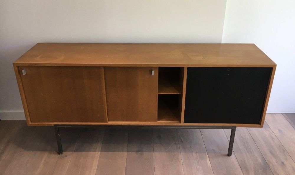 Sideboard with two Sliding Doors and a Bar and a Metal Base