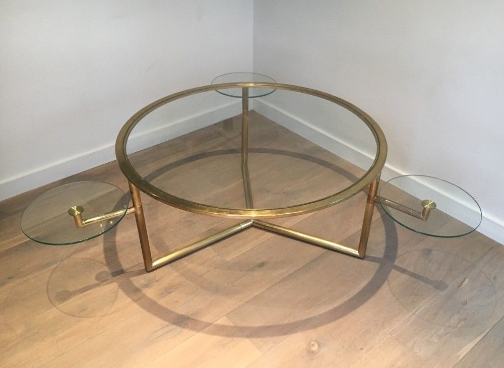 Beautiful Rare Round Gold Gilt Coffee Table with removable round glass shelves