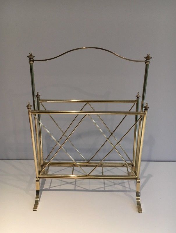 Neoclassical Brass Magazine Rack. French Attributed to Maison Jansen. Circa 1940