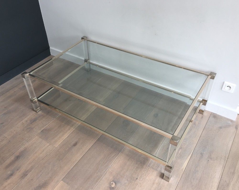 Large Lucite and Chrome Coffee Table