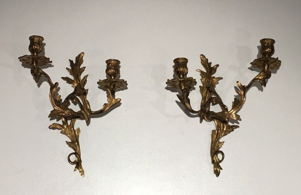 Pair of Louis the 15th style Gold Gilt Bronze Sconces