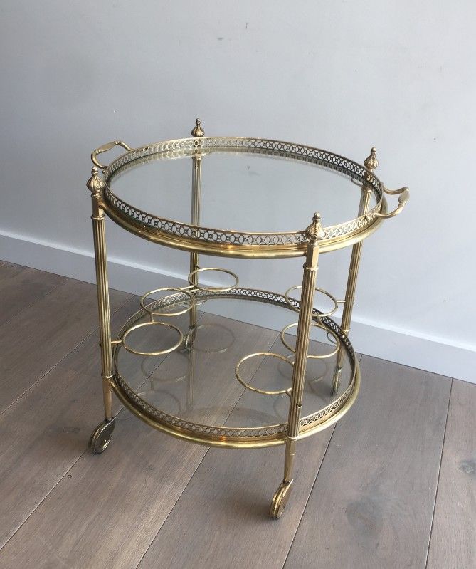 Neoclassical Style Brass Round Drinks Trolley Attributed to Maison Jansen