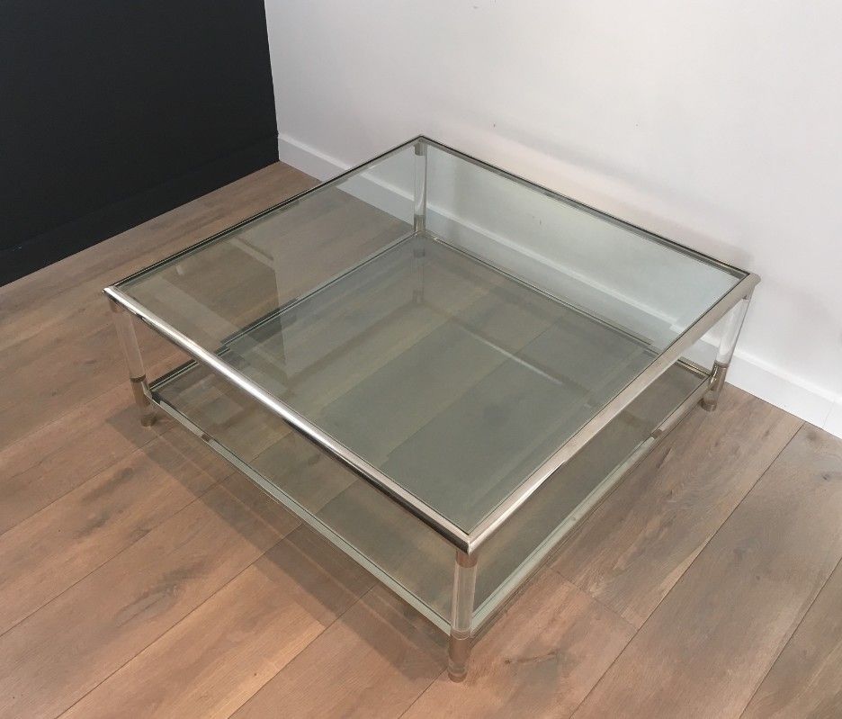 Table basse Carrée en Chrome et Plexiglass