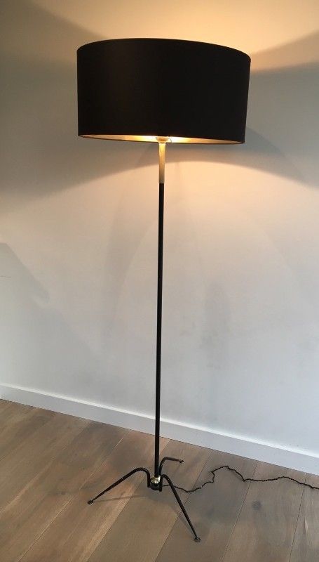 Black Lacquered and Brass Design Floor Lamp