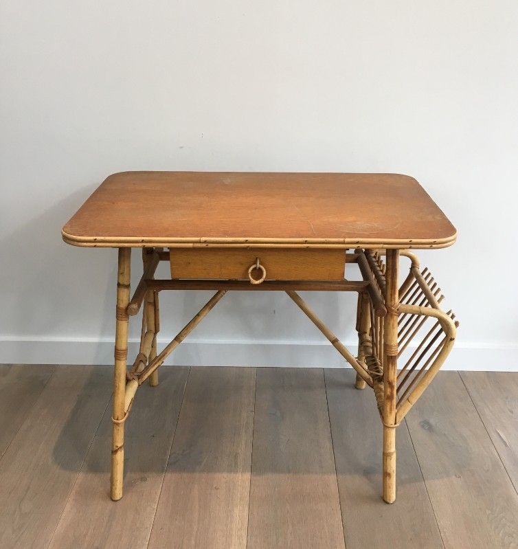 Unusual Rattan Desk (a little piece of rattan missing on the magazine rack)