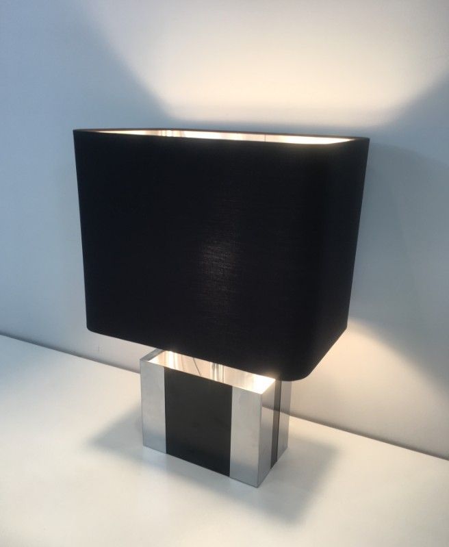 Chrome and Black Lacquered Table Lamp