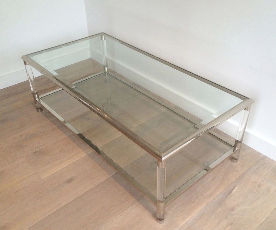 Importante Table Basse en Chrome et Plexiglass