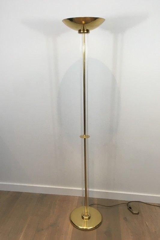 Design Lucite and Gild Brass Floor Lamp