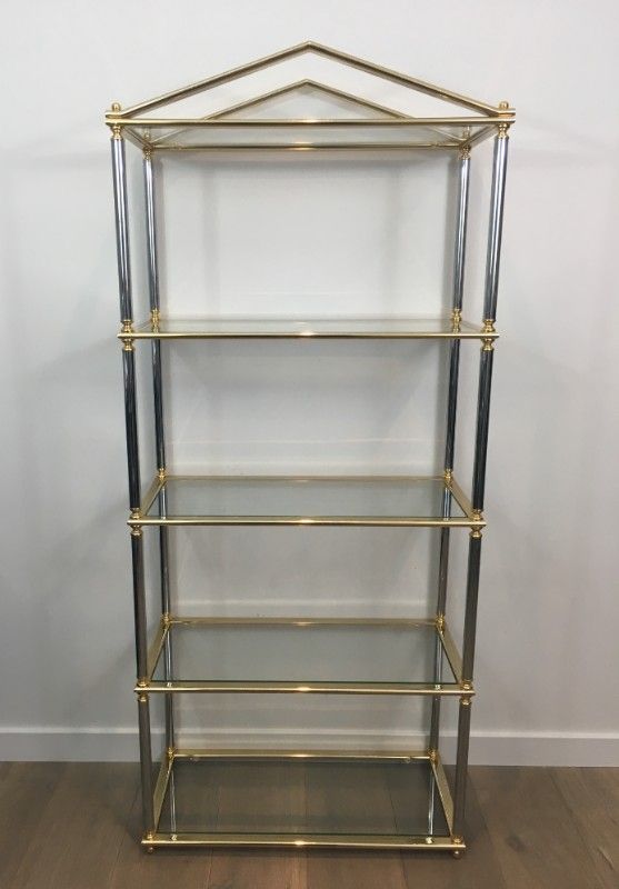 Neoclassical Silver Gun Metal and Gold gilt Metal Shelves