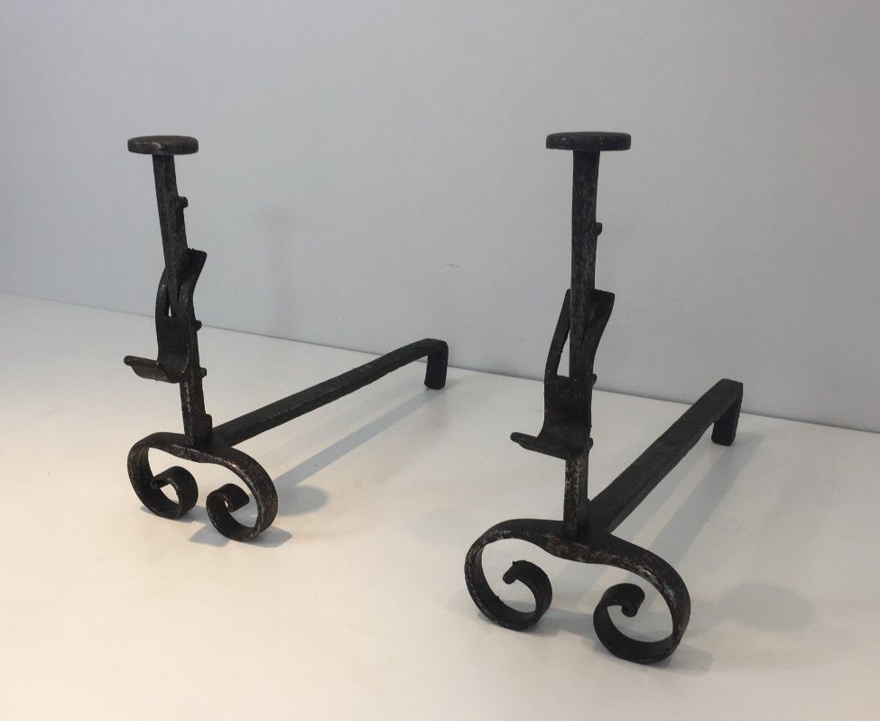 Pair of  Wrought Iron Andirons