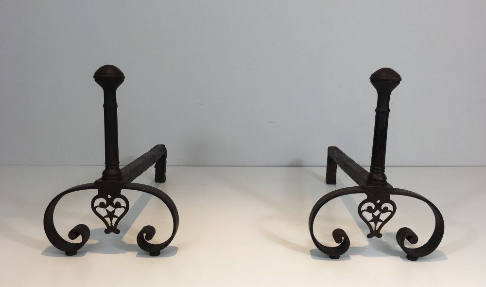 Pair of Wrought Iron Andirons