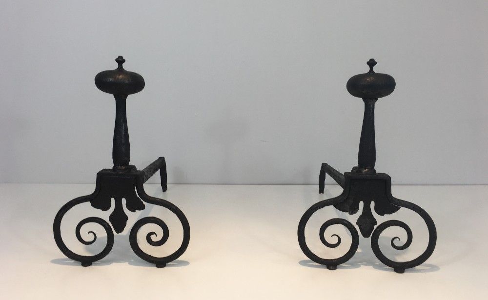 Pair of Wrought Iron Andirons