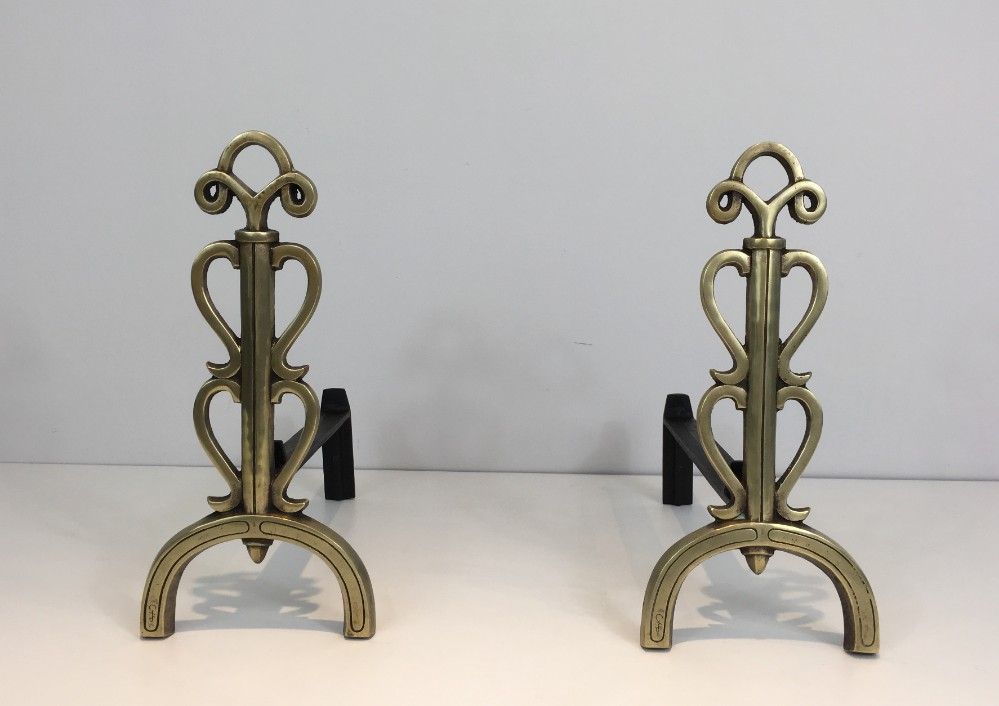 Bronze and Iron Andirons - In the Style of Raymond Subes