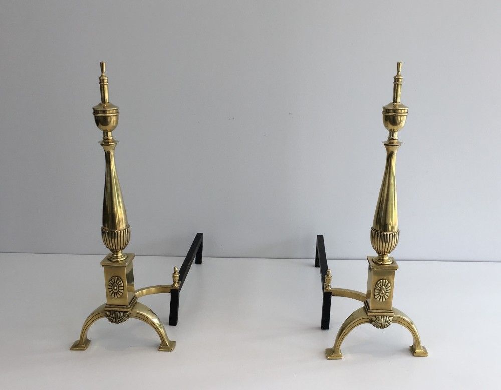 Pair of Neoclassical Style Bronze Andirons