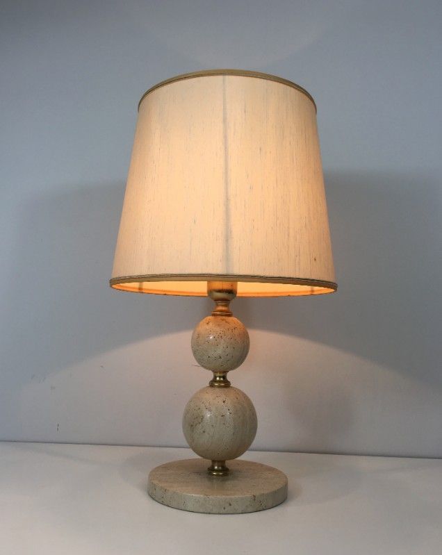 Travertin and Brass Table Lamp