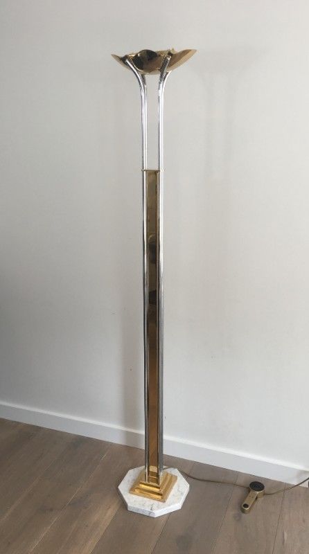 Unusual Brass, Chrome and Marble Floor Lamp