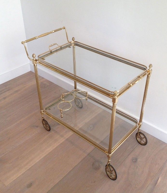 Neoclassical Style Brass Drinks Trolley with Removable Trays by Maison Jansen