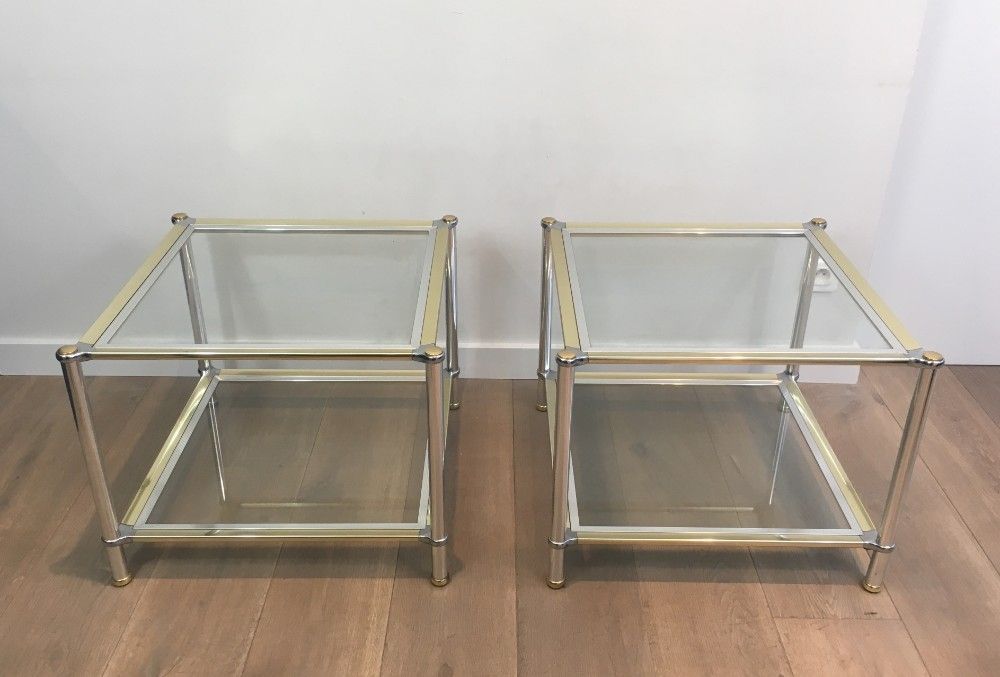 Pair of Chrome, Gilt and Silver Métal Side Tables