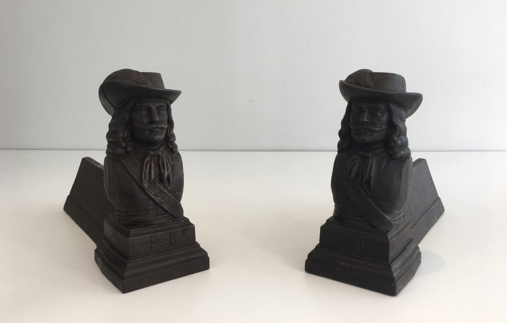 Pair of Cast Iron Musketeers Andirons