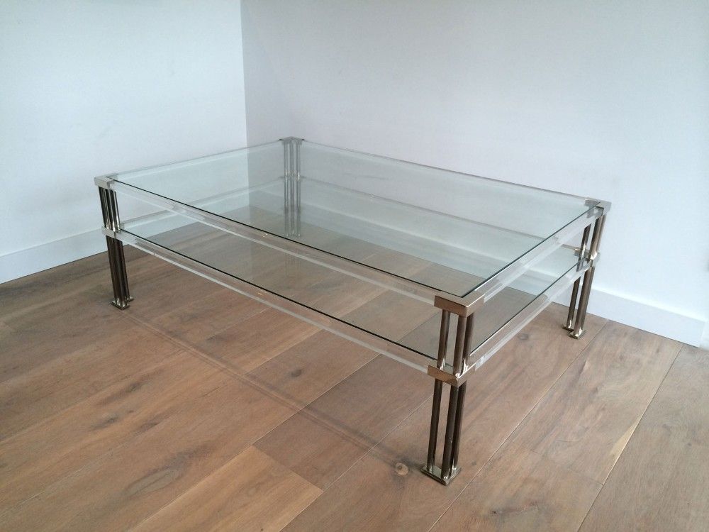 Large Modernist Chrome and Lucite coffee Table