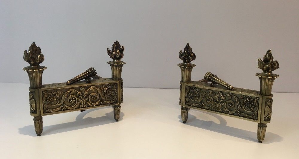 Paire de Chenets d'Epoque Empire en Bronze