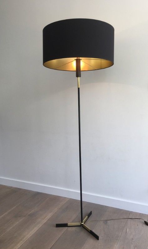 Black Lacquered and Brass Design Floor Lamp