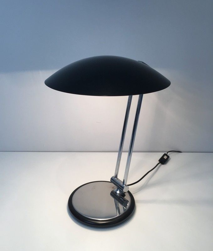 Lampe de Bureau Design Pivotante en Chrome et Métal Laqué Noir