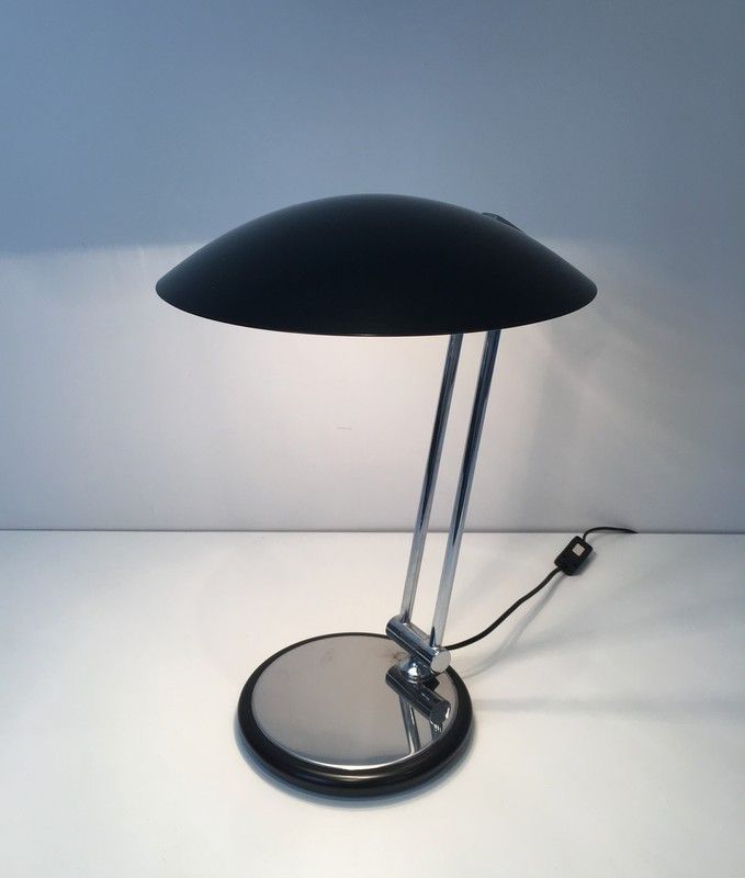 Design Adjustable Chrome and Black Lacquered Desk Lamp