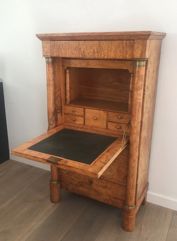 Burr Walnut Clapper Empire Secretary with Detached Columns and Secret Drawer