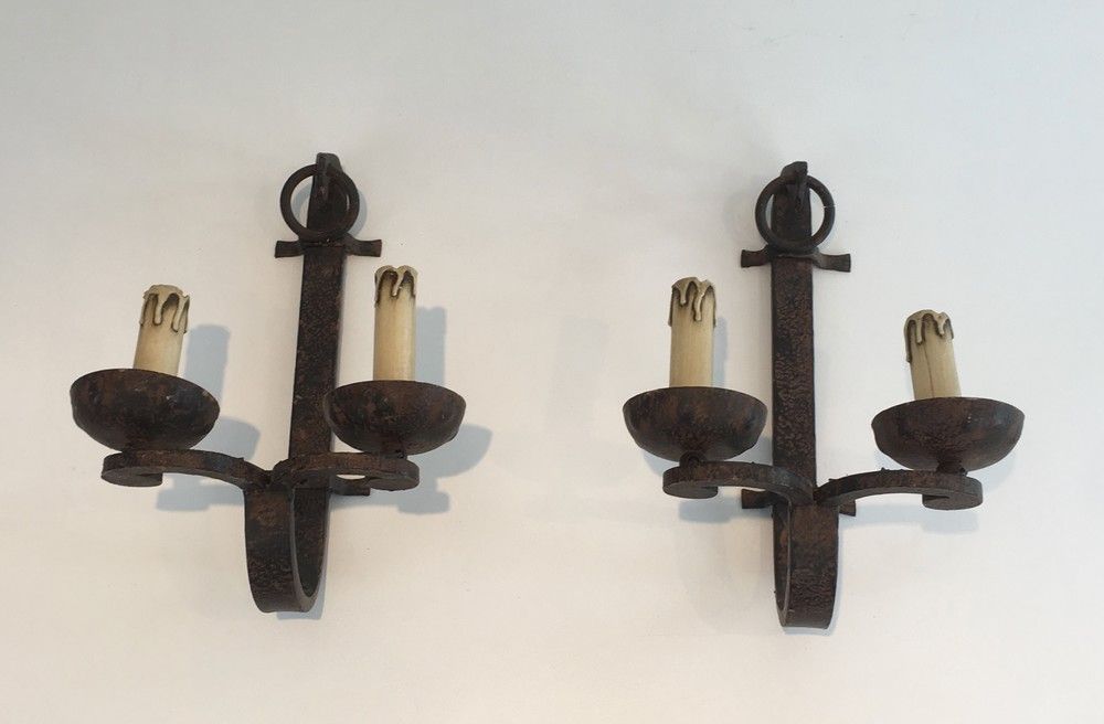 Pair of Wrought Iron Wall Sconces