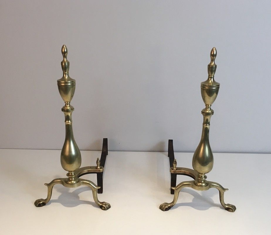 Pair of Neo-Gothic Bronze and Wrought Iron Andirons