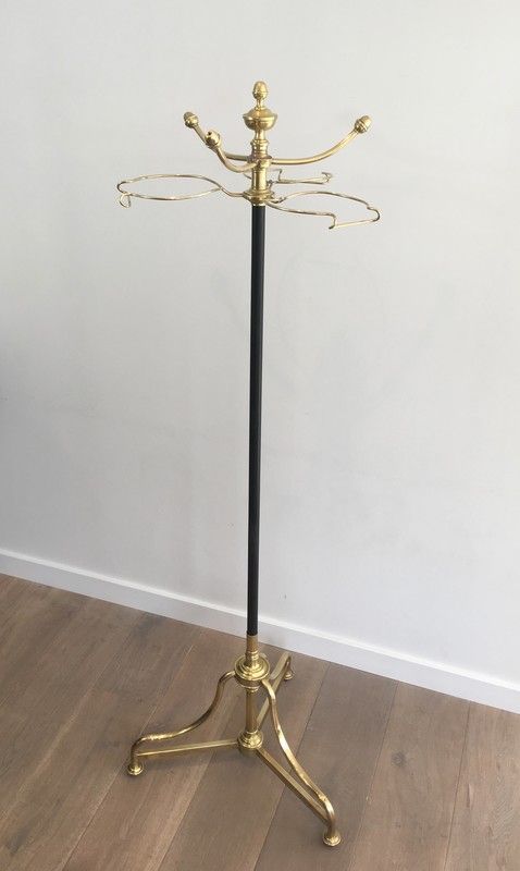 Unusual Tall Black lacquered and Brass Coat and Hat Rack