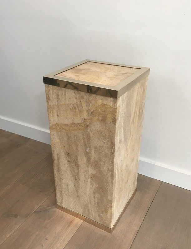 Travertine and Brass Column by Willy Rizzo