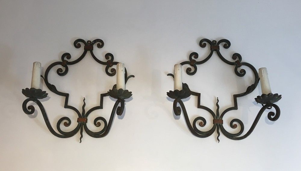 Pair of Large Decorative Wrought Iron Wall Sconces