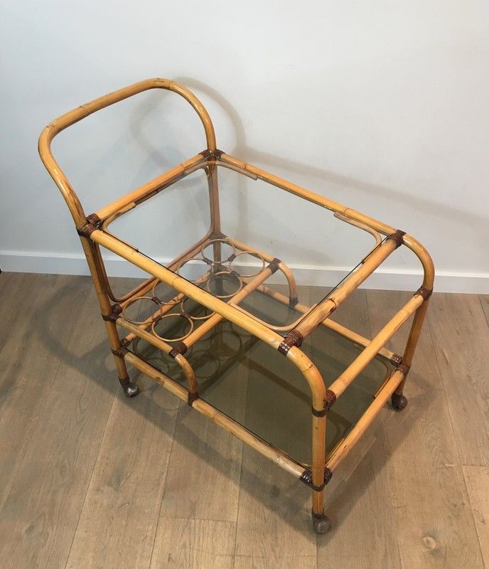 Interesting Rattan Drinks Trolley with Leather links