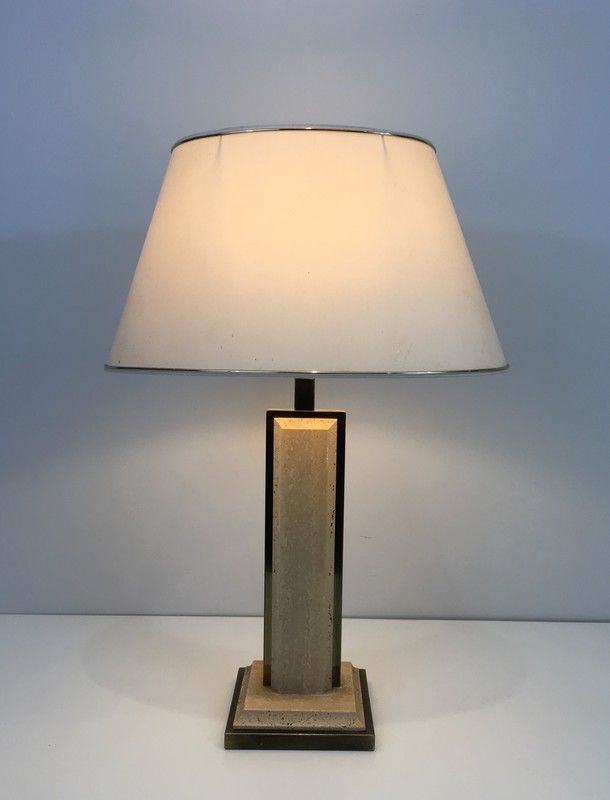 Travertine and Gilt Chrome Table Lamp