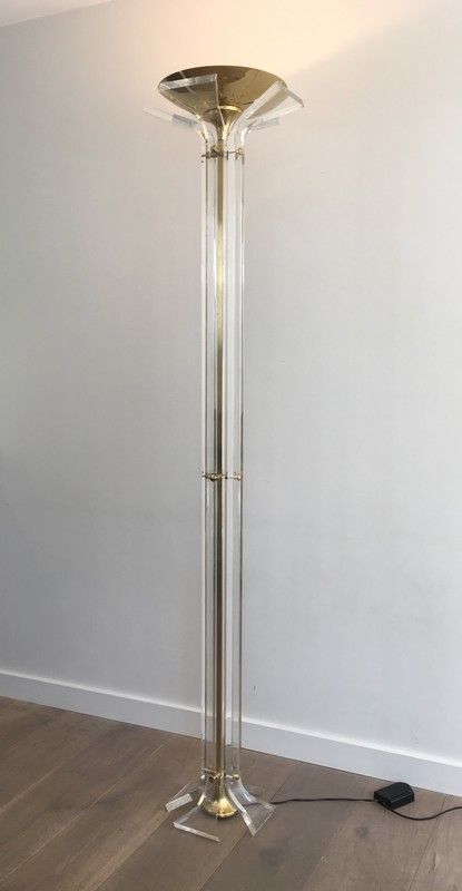 Rare Plexiglass and Gilt Brass Floor Lamp