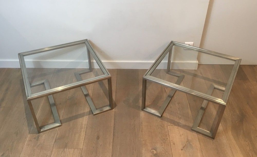 Pair of Design Brushed Steel Side Tables