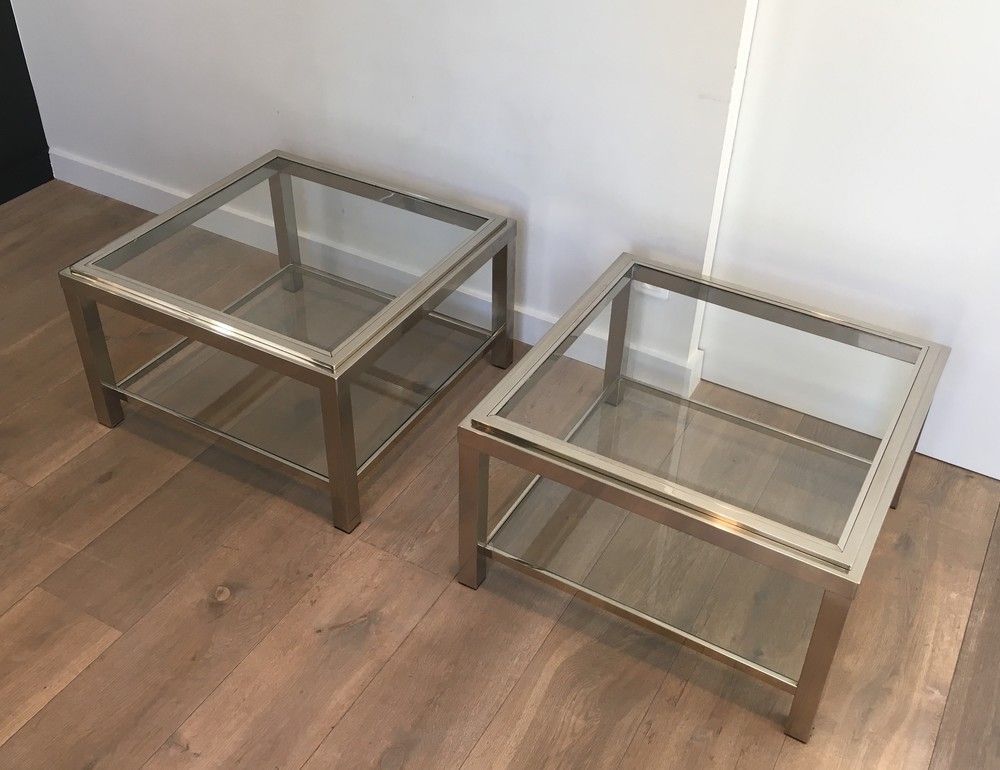 Pair of Large Chrome Side Tables