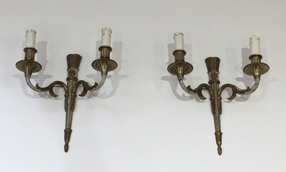 Pair of Louis the 16th Bronze and White Painted Wall Sconces