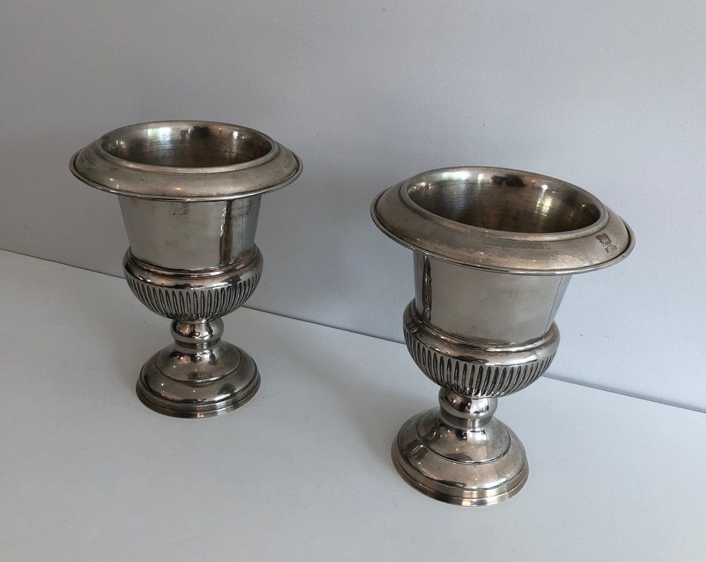 Pair of Small Medicis Style Silvered Metal Champagne Bucket