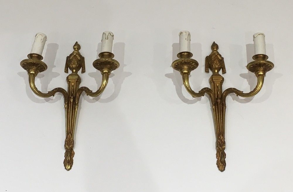 Pair of Louis the 16th Style Bronze Wall Sconces