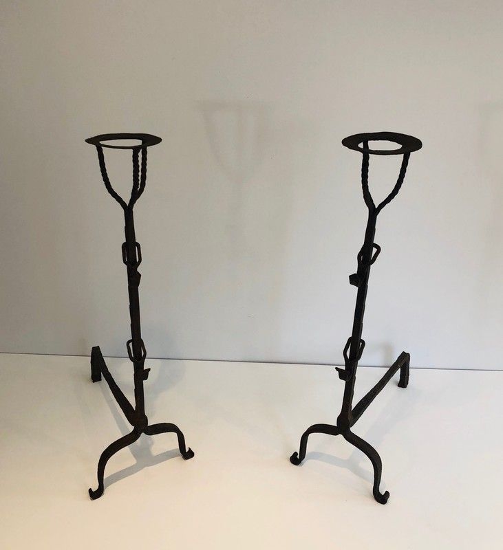 Pair of Wrought Iron Landiers