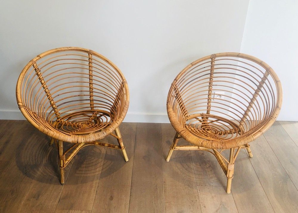 Pair or Rattan  Armchairs