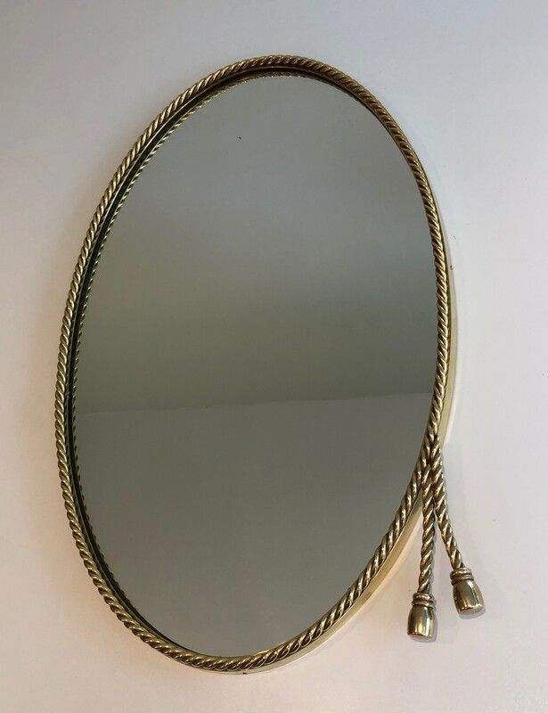 Miroir Oval en Laiton entouré d'une Cordelette