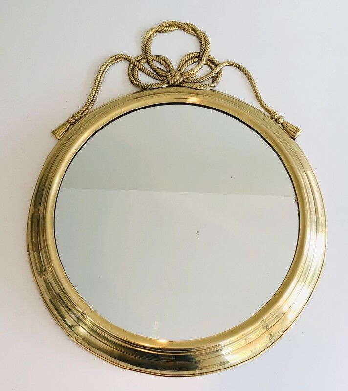 Decorative Oval Brass Mirror with Large Noddles on Top